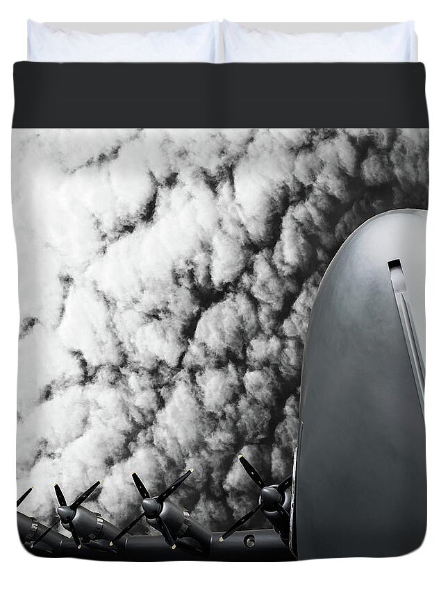 Spruce Goose Duvet Cover featuring the photograph Spruce Goose Propellers Black and White by Rebecca Cozart