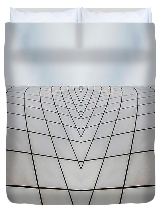 Monument Duvet Cover featuring the digital art Squares and Sky Reflection by Pelo Blanco Photo