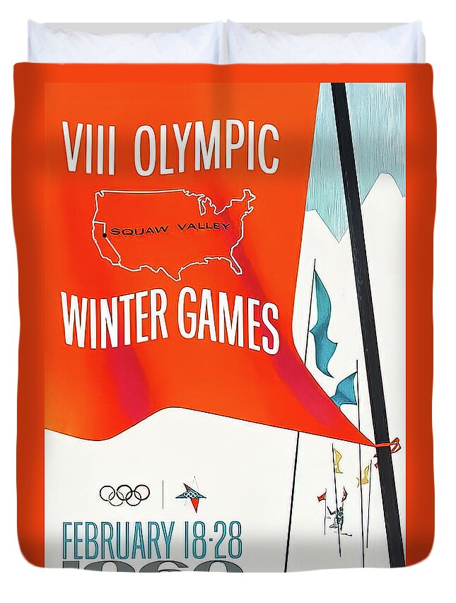 1960 Duvet Cover featuring the drawing Squaw Valley California 1960 Winter Olympic Ski Poster by M G Whittingham