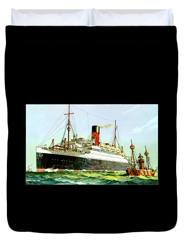 Ss Duvet Cover featuring the painting SS Columbus 1922 postcard by Unknown