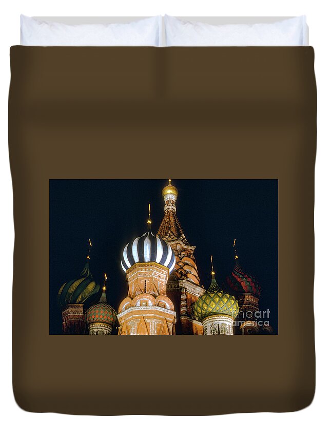 Moscow Duvet Cover featuring the photograph St. Basil's Night Colors by Bob Phillips