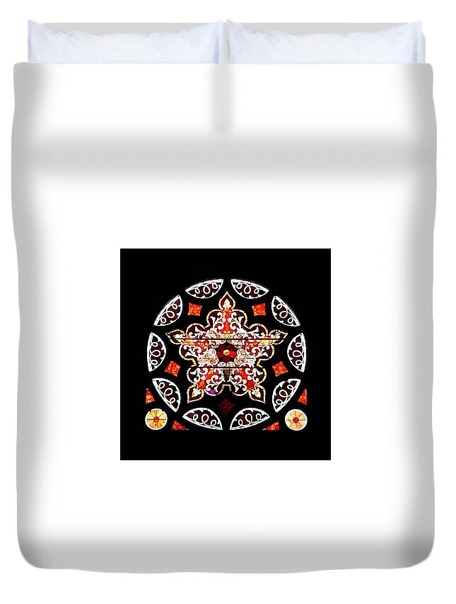  Duvet Cover featuring the photograph St Francis De Sales stained glass by Stephen Dorton