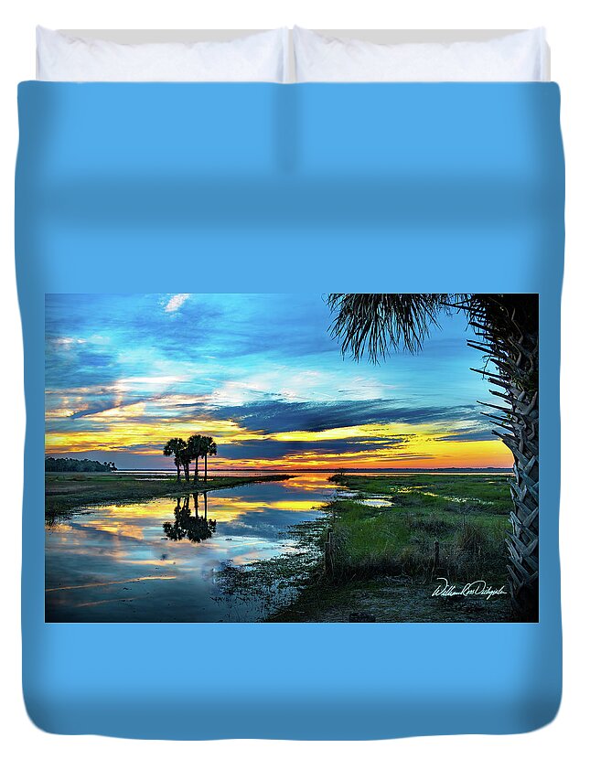 Sunrise Duvet Cover featuring the photograph St. Johns River Sunset by William Dickgraber