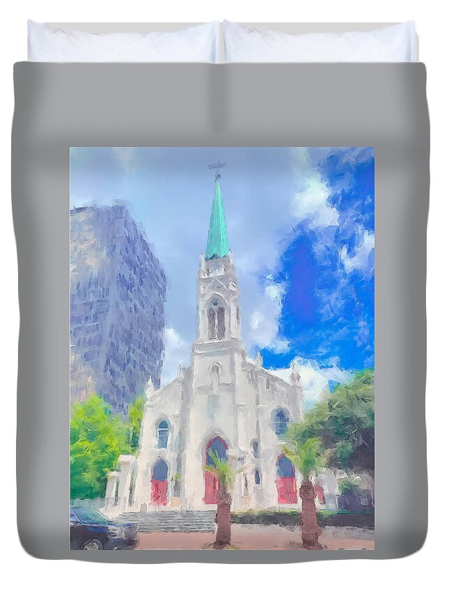 Duvet Cover featuring the painting St Joseph Cathedral Baton Rouge by Gary Arnold