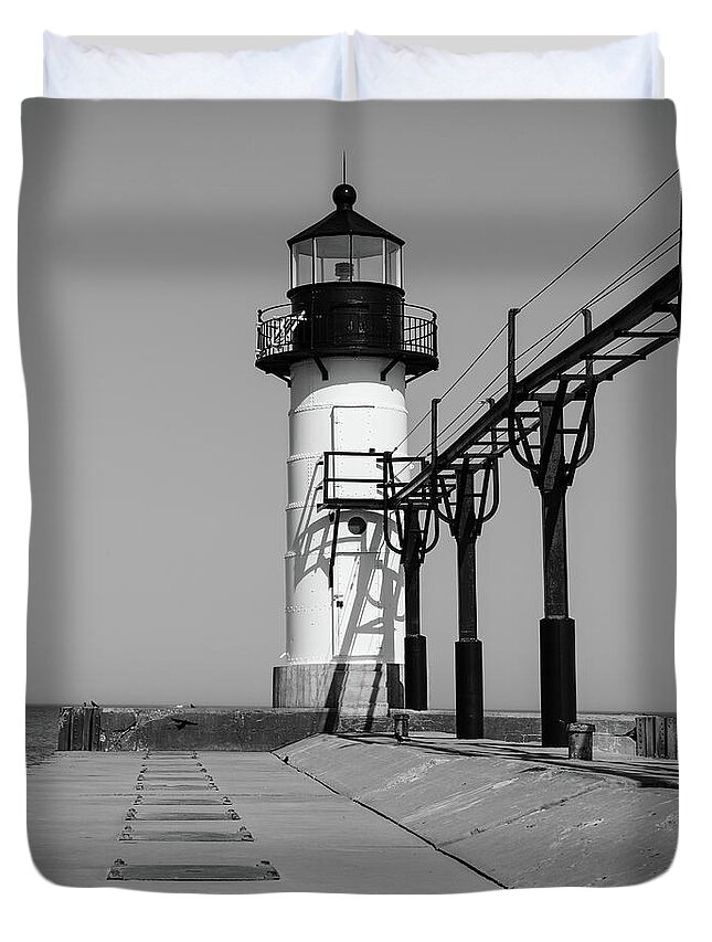 St. Joseph North Pierhead Outer Lighthouse Duvet Cover featuring the photograph St. Joseph North Pierhead Outer Lighthouse by Dan Sproul