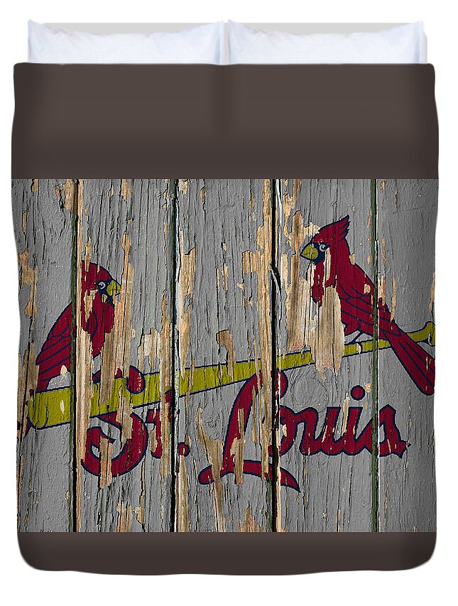 St. Louis Cardinals Vintage Logo on Old Wall Duvet Cover by Design Turnpike  - Pixels