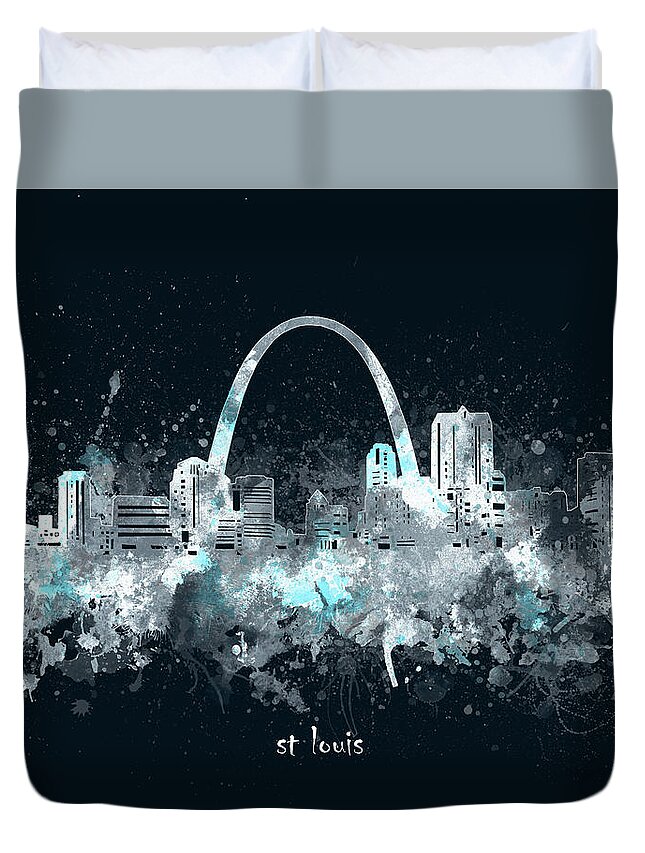 St Louis Duvet Cover featuring the digital art St Louis Skyline Artistic V4 by Bekim M