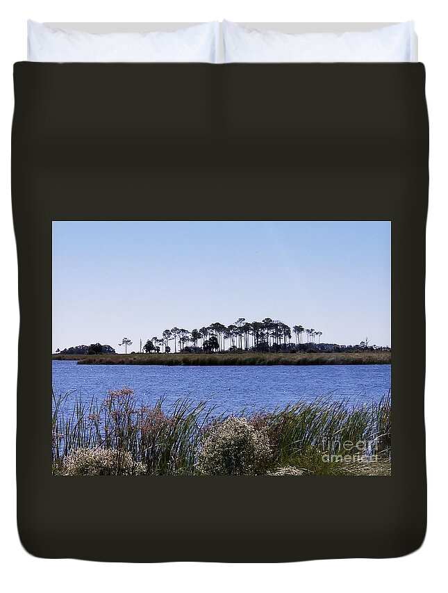 Landscape Duvet Cover featuring the photograph St. Marks Lighthouse Bay by Joe Roache