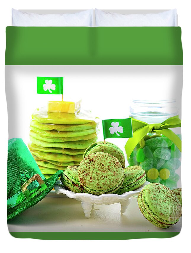 Biscuit Duvet Cover featuring the photograph St Patricks Day green party food. by Milleflore Images
