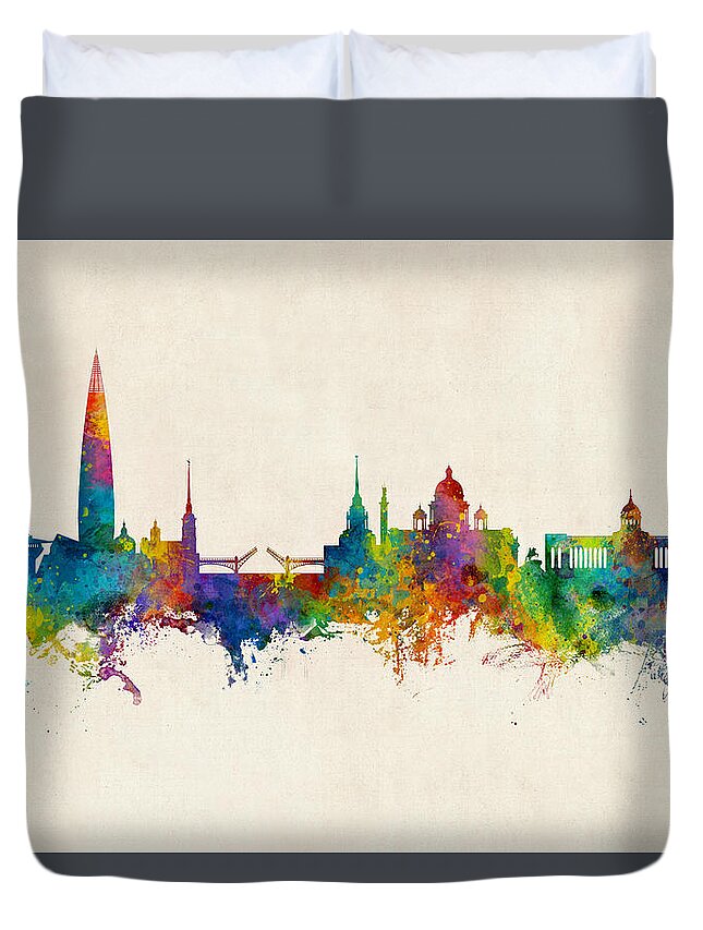 St Petersburg Duvet Cover featuring the digital art St Petersburg Russia Skyline #21 by Michael Tompsett