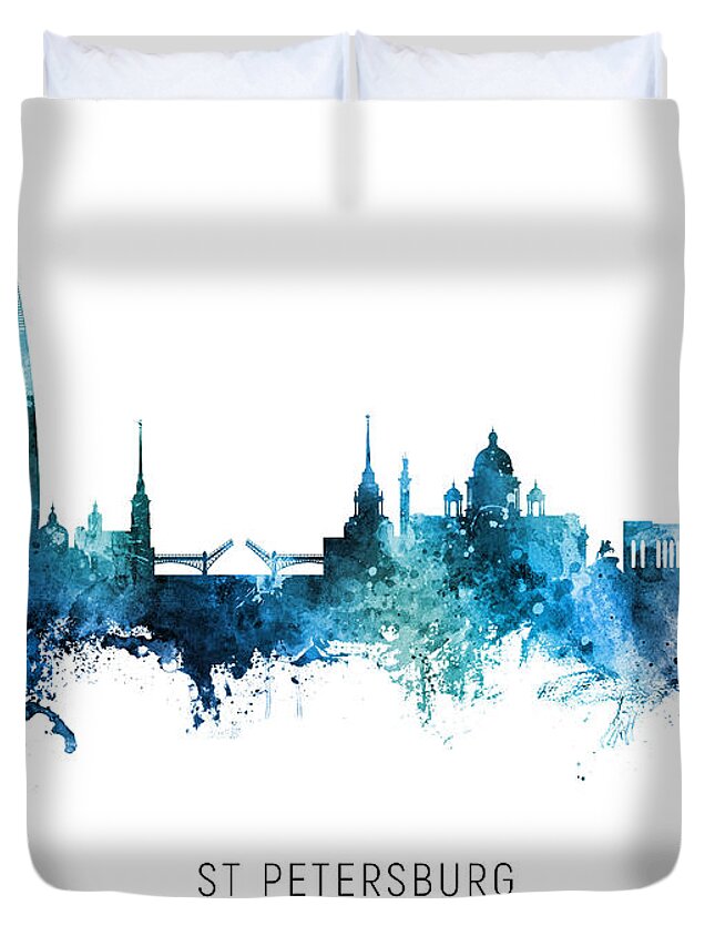 St Petersburg Duvet Cover featuring the digital art St Petersburg Russia Skyline #37 by Michael Tompsett