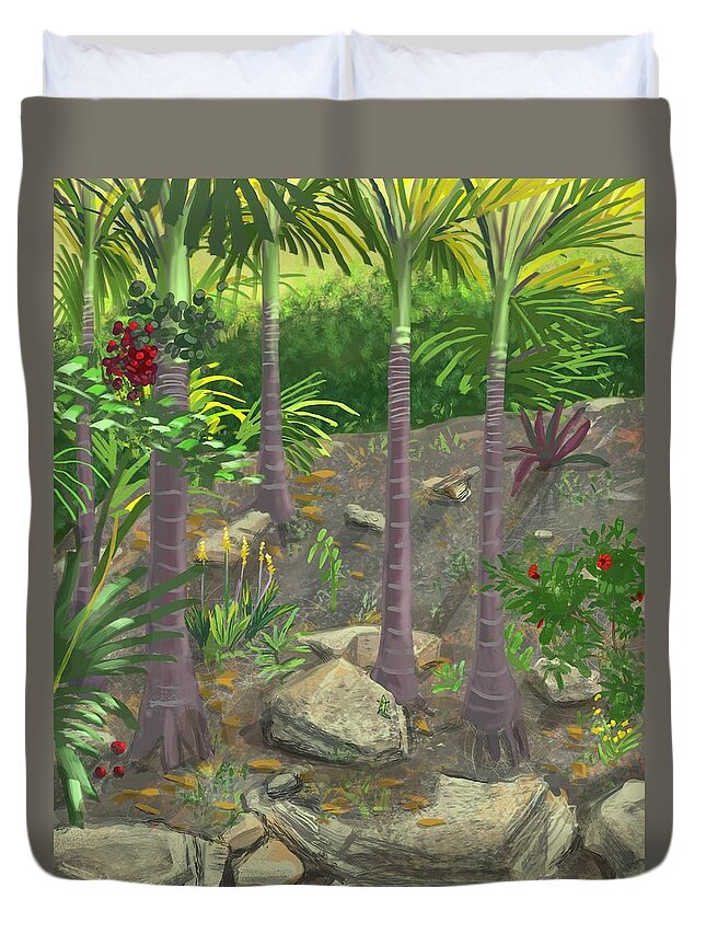 Palm Trees Duvet Cover featuring the digital art St Thomas backyard by Don Morgan