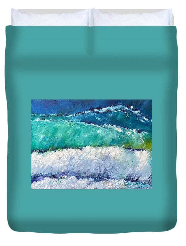 Ocean Duvet Cover featuring the painting Stacked Wave by Alan Metzger