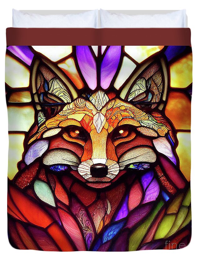 Stained Glass Duvet Cover featuring the digital art Stained Glass Fox by Tina LeCour