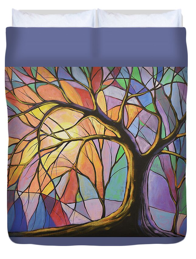 Trees Duvet Cover featuring the painting Stained Glass Sky by Amy Giacomelli