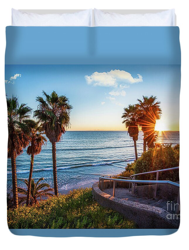 Beach Duvet Cover featuring the photograph Stairway to Swami's Beach by David Levin