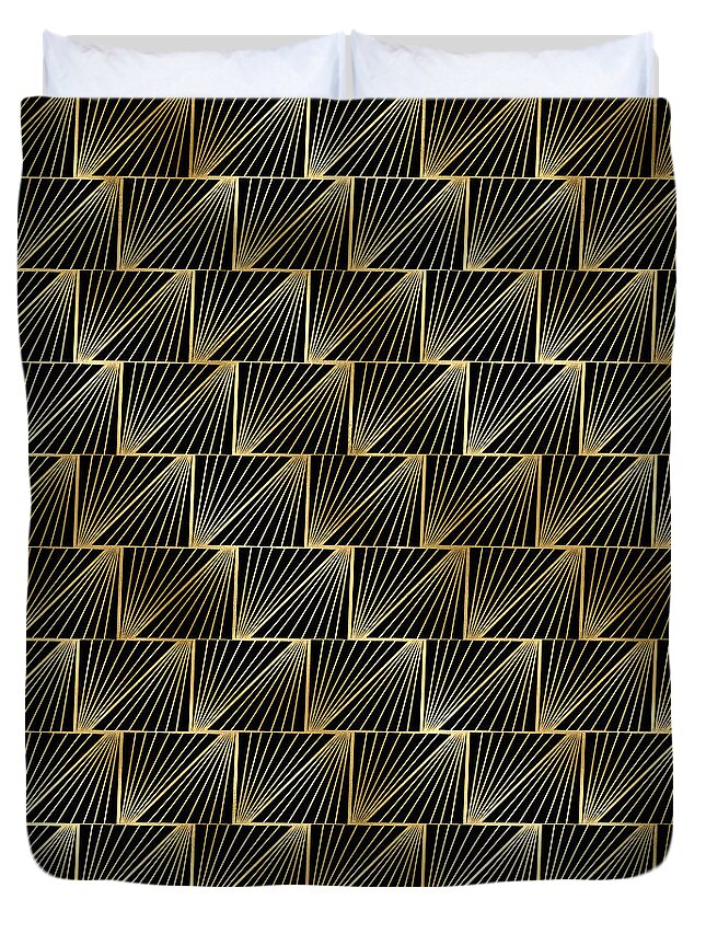 Art Duvet Cover featuring the digital art Stakhana - Gold Black Art Deco Seamless Pattern by Sambel Pedes