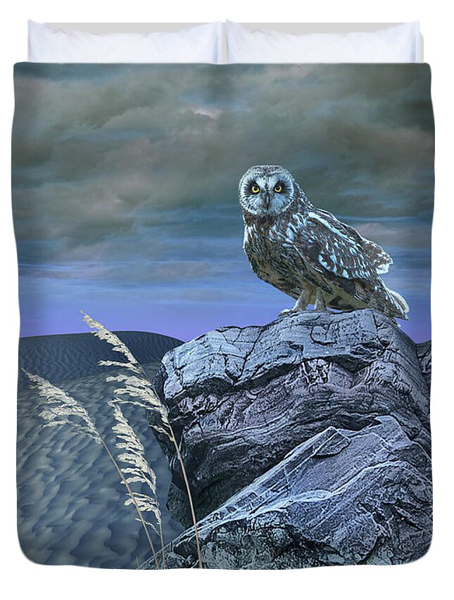Owl Duvet Cover featuring the digital art Stalking Owl by M Spadecaller