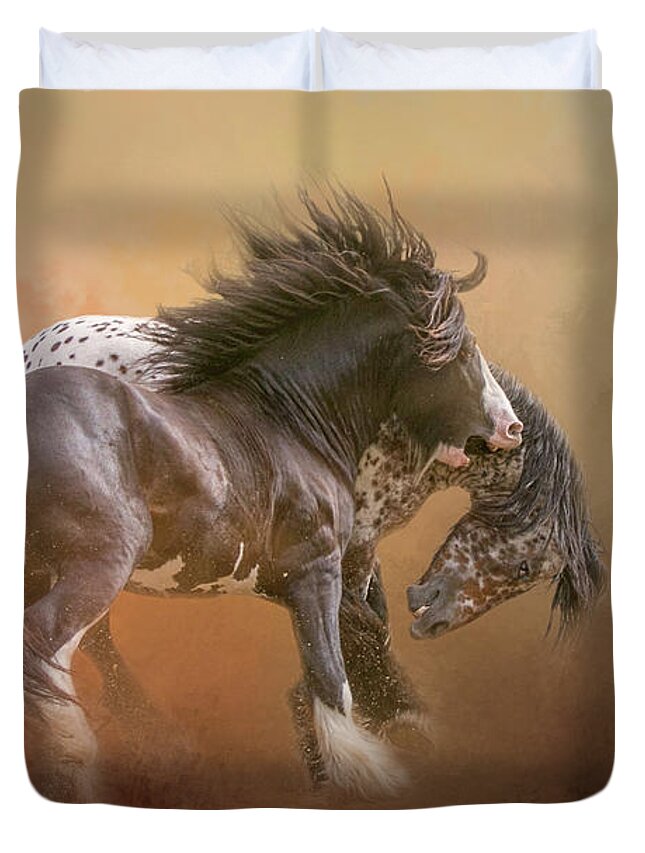 Stallion Duvet Cover featuring the digital art Stallion Play by Nicole Wilde
