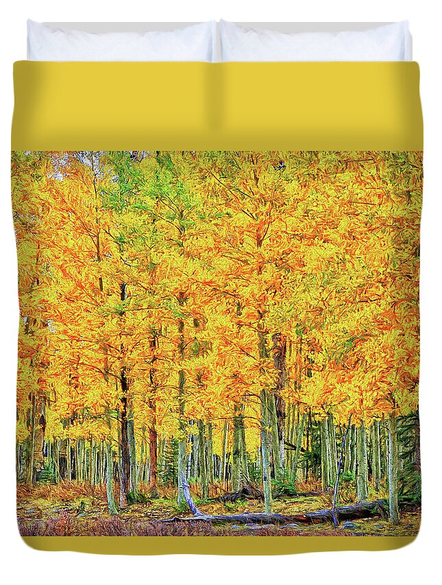 Foliage Duvet Cover featuring the photograph Stand of Aspens-Digital Art by Steve Templeton