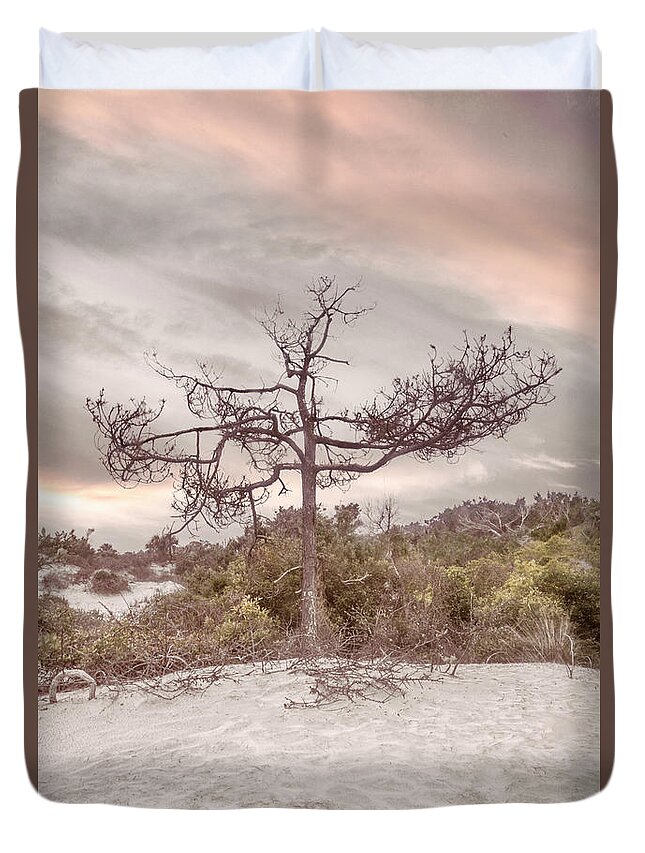 Tree Duvet Cover featuring the photograph Standing on the Marsh Beach Dunes by Debra and Dave Vanderlaan