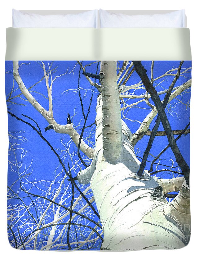 Watercolor Aspen In Winter Duvet Cover featuring the painting Standing Ovation-New by Barbara Jewell