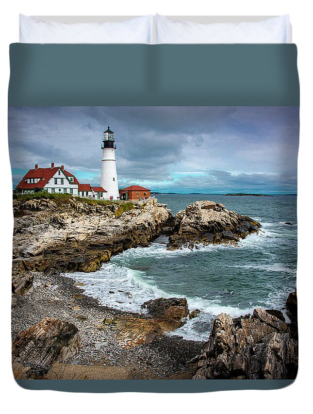 Lighthouse Duvet Cover featuring the photograph Standing Sentinel by Norman Reid