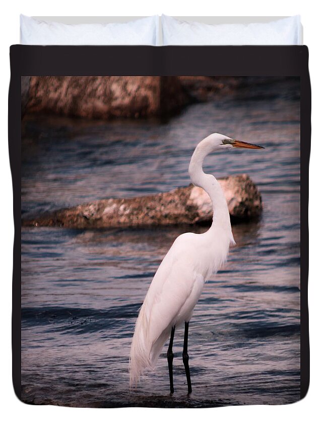 Egret Duvet Cover featuring the photograph Standing Tall by Christopher James