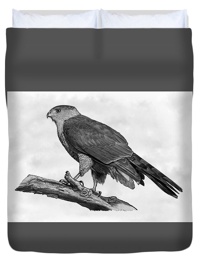 Hawk Duvet Cover featuring the mixed media Standing Watch by Judy Cuddehe