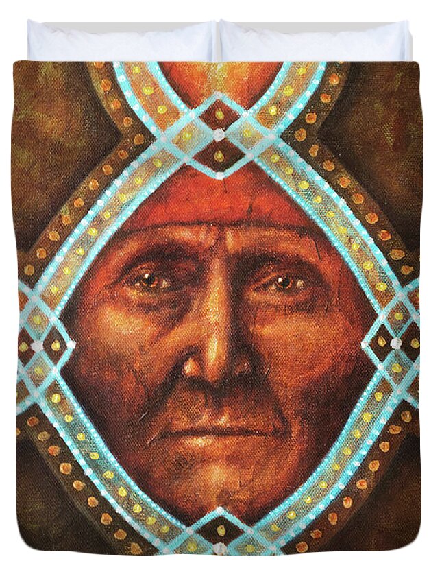 Native American Duvet Cover featuring the painting Star Elder by Kevin Chasing Wolf Hutchins