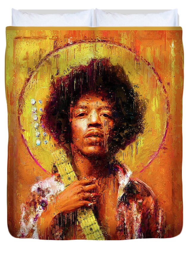 Star Icons Duvet Cover featuring the painting Star Icons Jimi Hendrix by Vart by Vart