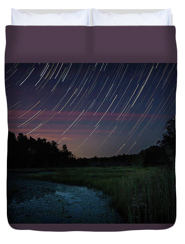 New Jersey Duvet Cover featuring the photograph Star Trails Over Shane Branch at Friendship by Kristia Adams