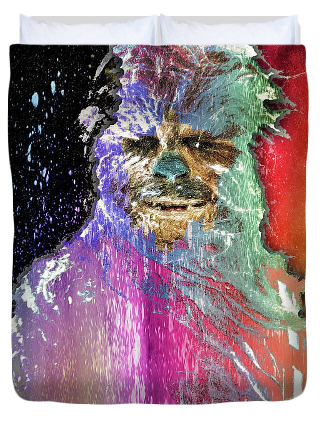 Yoda Duvet Cover featuring the painting Star Wars Pop Chewbacca by Tony Rubino