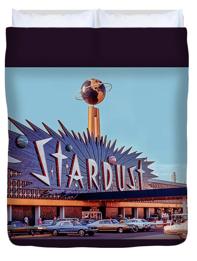 Stardust Casino Duvet Cover featuring the photograph Stardust Casino Facade in the Afternoon 1970s by Aloha Art