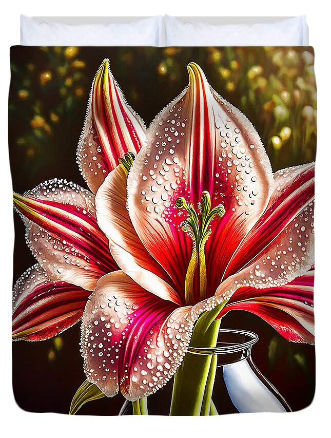 Stargazer Lily Duvet Cover featuring the mixed media Stargazer Lily by Pennie McCracken