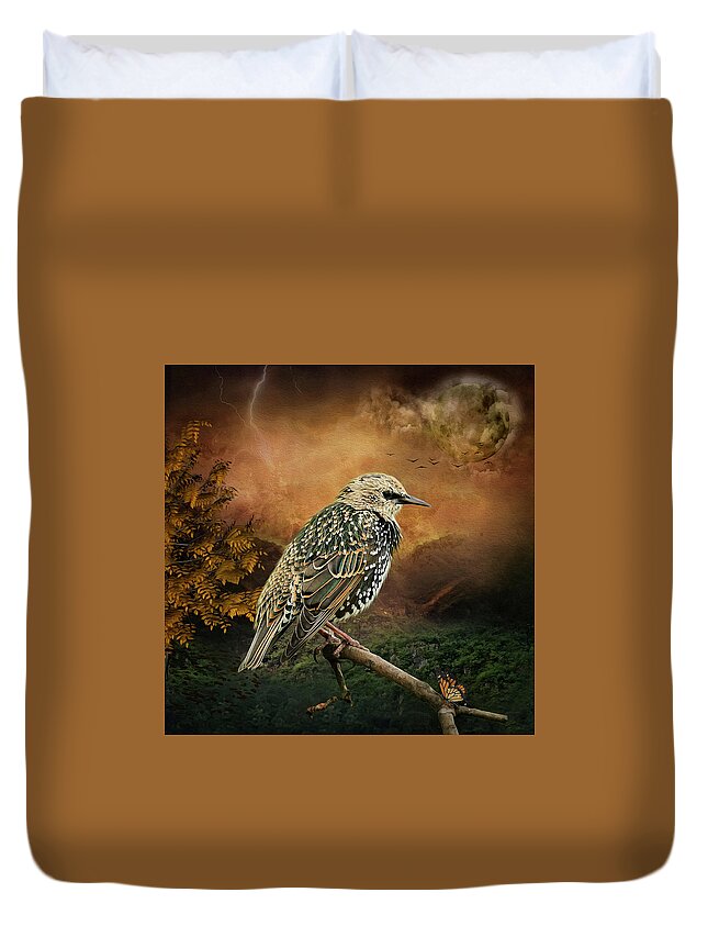 Starling Duvet Cover featuring the digital art Starling by Maggy Pease