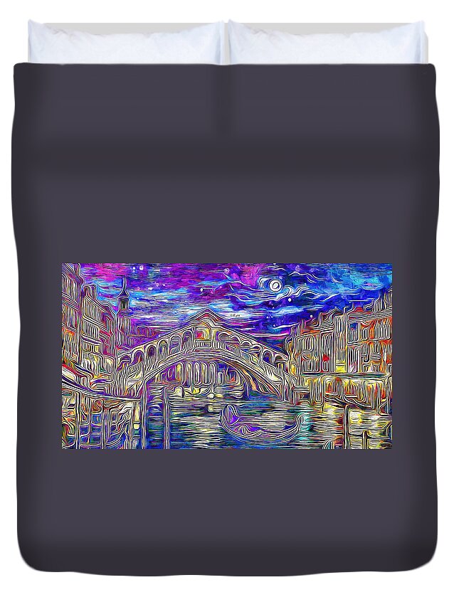 Paint Duvet Cover featuring the painting Starry night in Venice by Nenad Vasic