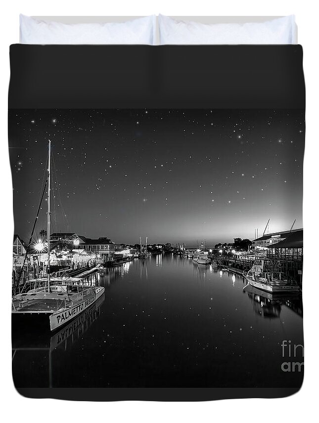 Shem Creek Duvet Cover featuring the photograph Starry Night on Shem Creek by Shelia Hunt