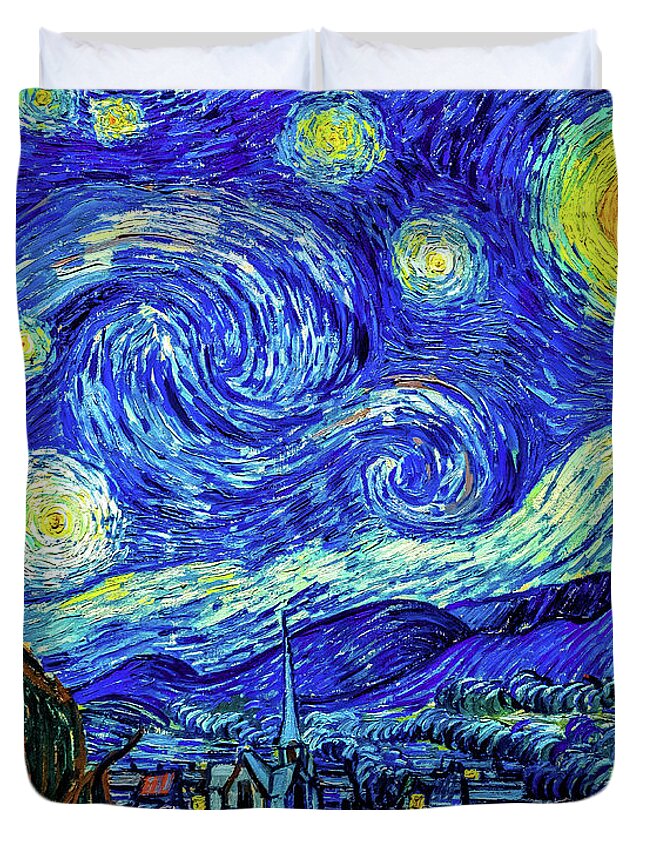 Starry Duvet Cover featuring the painting Starry Night by Vincent Van Gogh by Vincent Van Gogh