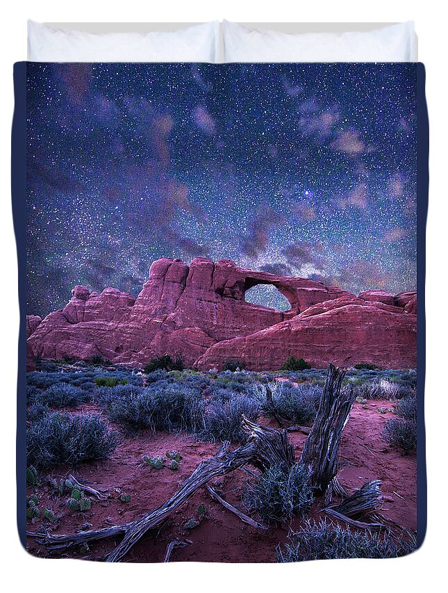 Utah Duvet Cover featuring the photograph Starry Sky at Skyline Arch by Aaron Spong