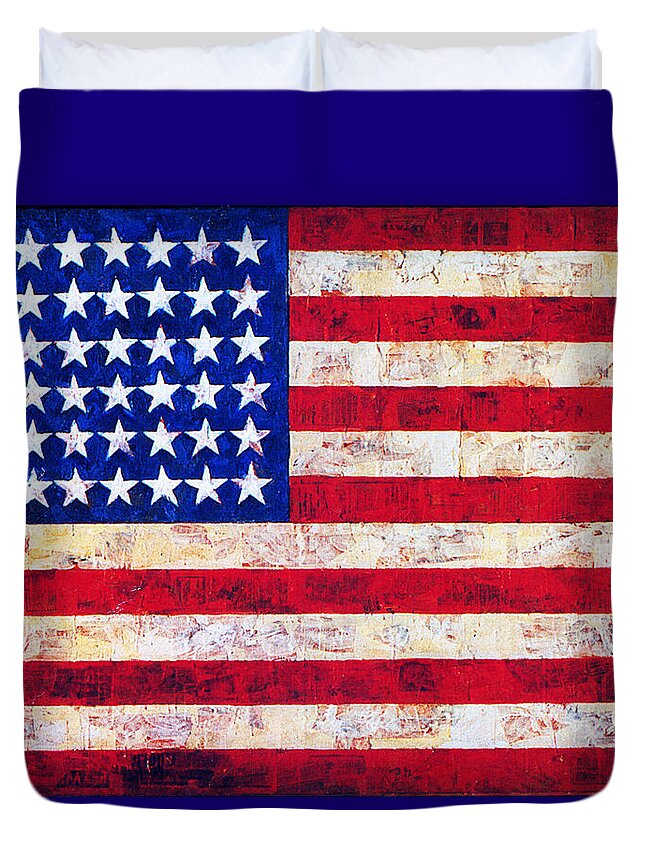 Jasper Johns Flag Duvet Cover featuring the digital art Stars and Stripes by Vagabond Folk Art - Virginia Vivier