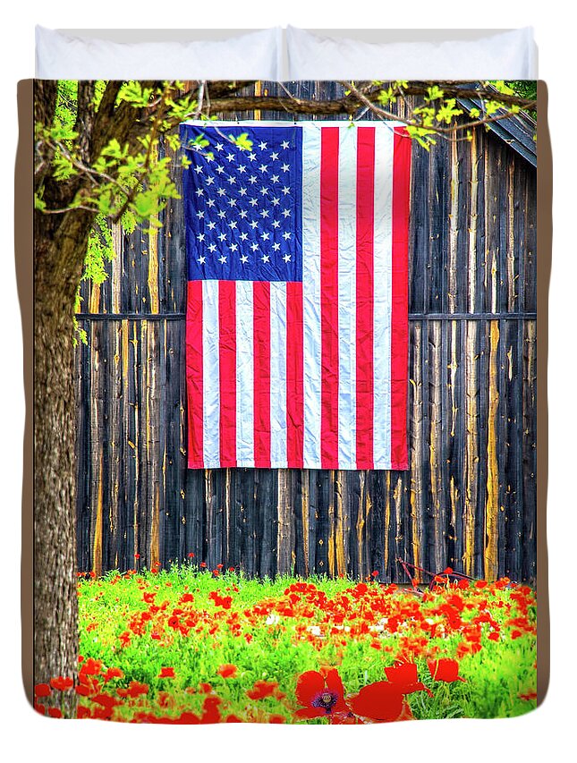 Texas Duvet Cover featuring the photograph Stars, Stripes and Red Poppies by Lynn Bauer