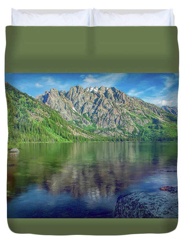 Wyoming Duvet Cover featuring the photograph Starting the Day at Jenny Lake by Marcy Wielfaert