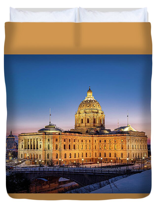 Architecture Duvet Cover featuring the photograph State Capital Sunset by Kevin Argue