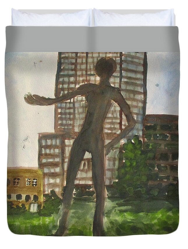 State Duvet Cover featuring the painting State by Jen Shearer