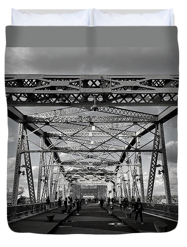 Line Duvet Cover featuring the photograph Steel Lines BW by Lee Darnell