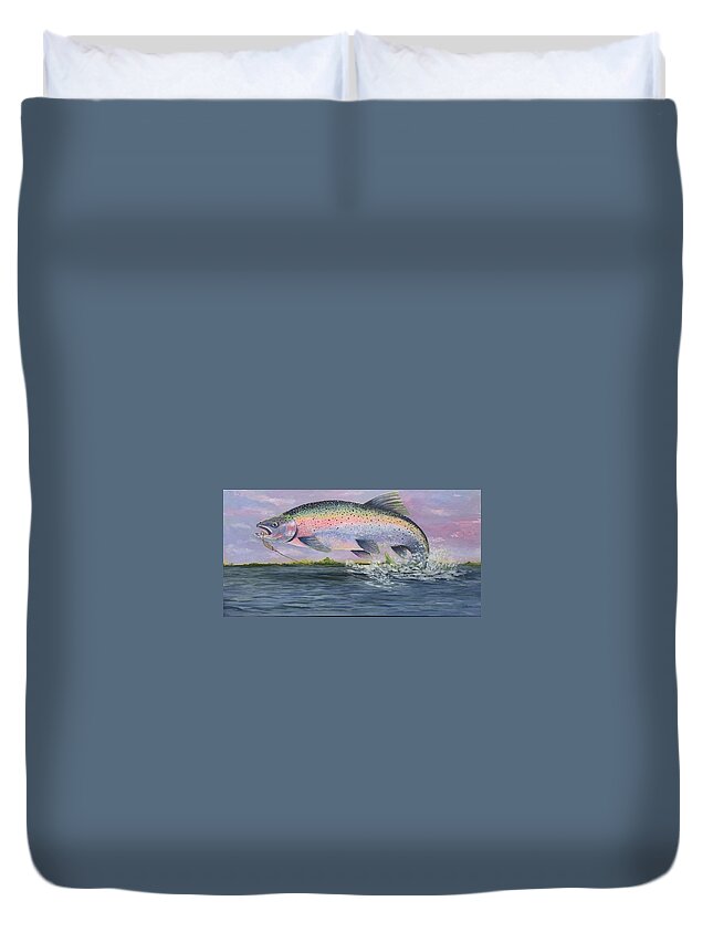 Fish Duvet Cover featuring the painting Steelhead Blues by Jane Ricker