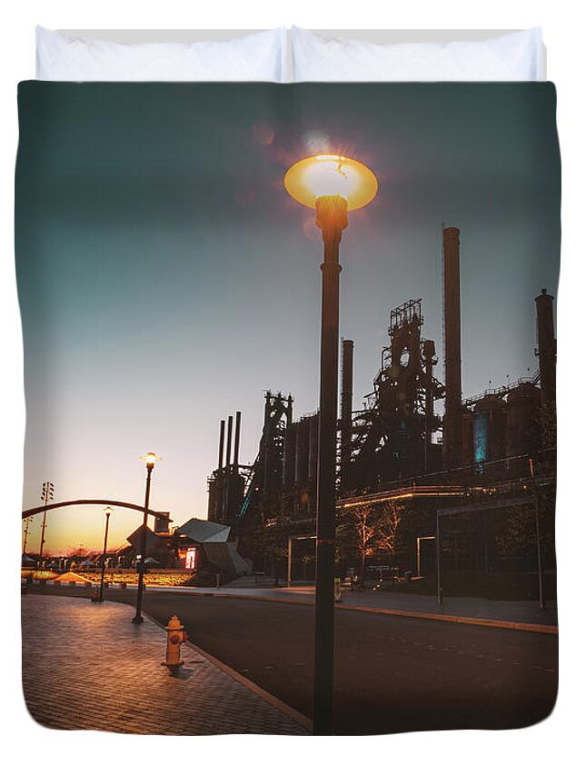 Bethlehem Duvet Cover featuring the photograph SteelStacks After Sunset Urban by Jason Fink