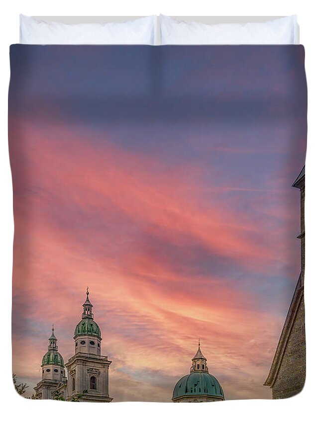 Austria Duvet Cover featuring the photograph Steeples of St. Peter's Cemetery, Salzburg by Marcy Wielfaert