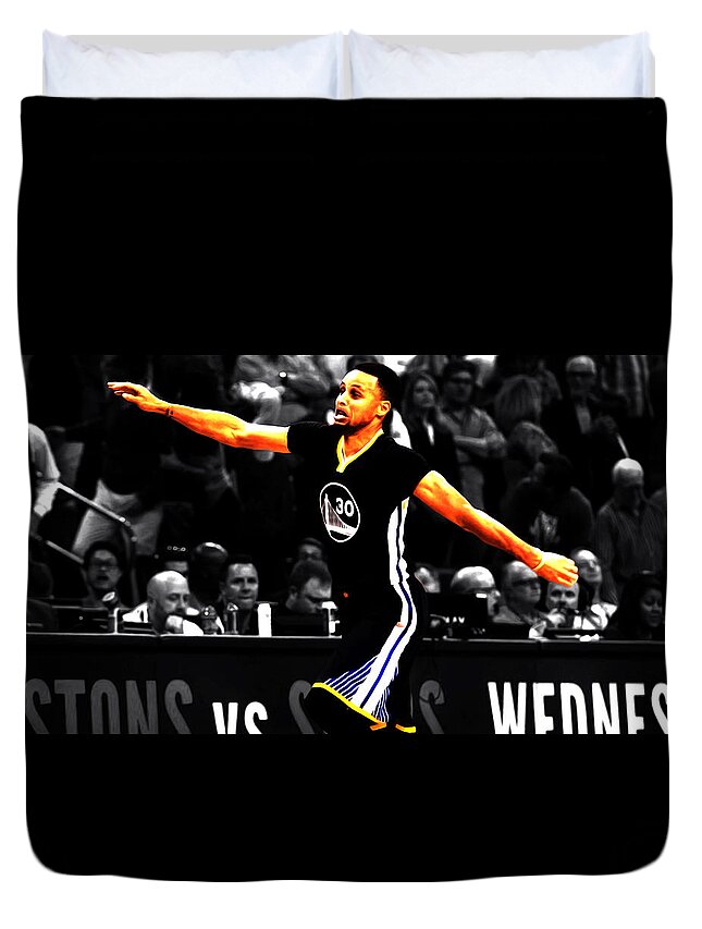 Stephen Curry Duvet Cover featuring the mixed media Stephen Curry Another 3 by Brian Reaves